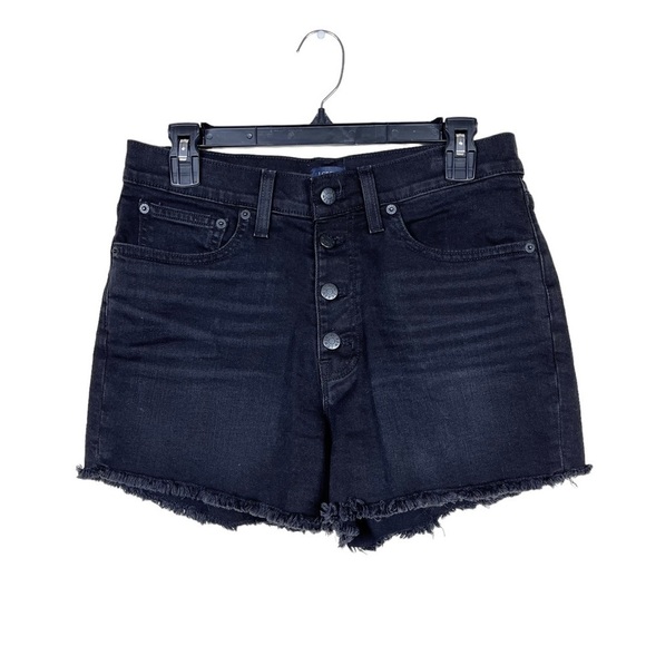 J. Crew Classic Black Wash Denim Button Fly Frayed Raw Hem Shorts Size 27 - Picture 1 of 7